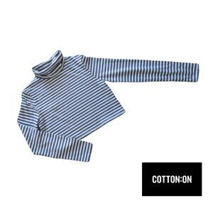 COTTON ON Shirt Long Sleeve Crop Top Stripes Gray and White Women's Size…
